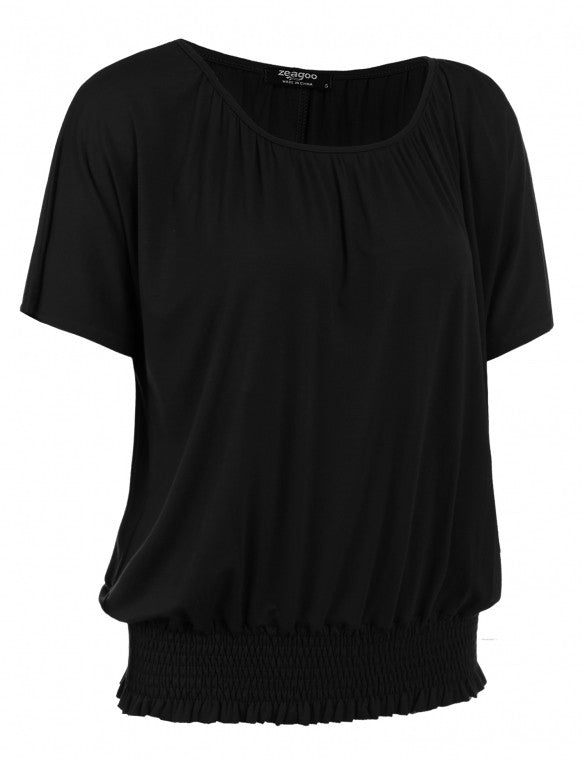 Batwing Short Sleeve Solid Shirring Dolman Top – Sheinchic.com