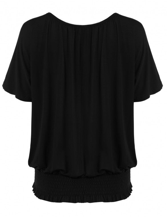 Batwing Short Sleeve Solid Shirring Dolman Top – Sheinchic.com