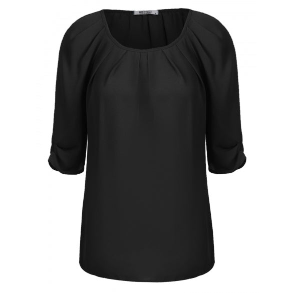 Cheap Solid 3/4 Sleeve O Neck Pullover Chiffon Blouse Online ...