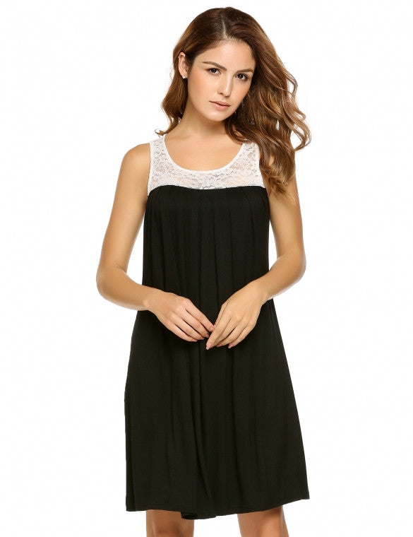 Cheap Casual Sleeveless Lace Patchwork O Neck Dress Online – Sheinchic.com