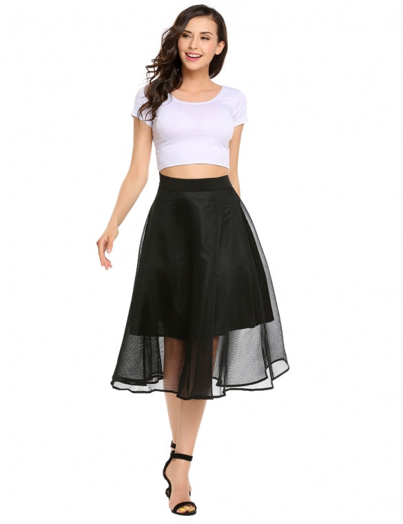 Cheap Solid High Waist Mesh A-Line Skirts Online – Sheinchic.com