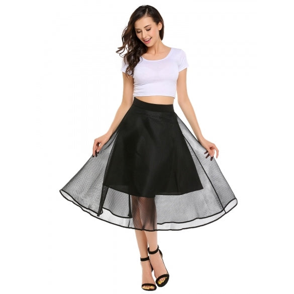 Cheap Solid High Waist Mesh A-Line Skirts Online – Sheinchic.com