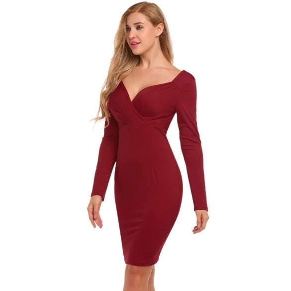 Cheap Long Sleeve Ruched Pencil Dress Online – Sheinchic.com