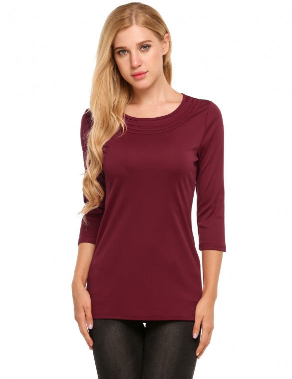 Cheap O Neck 3/4 Sleeve Solid Loose Basic Tops Online – Sheinchic.com
