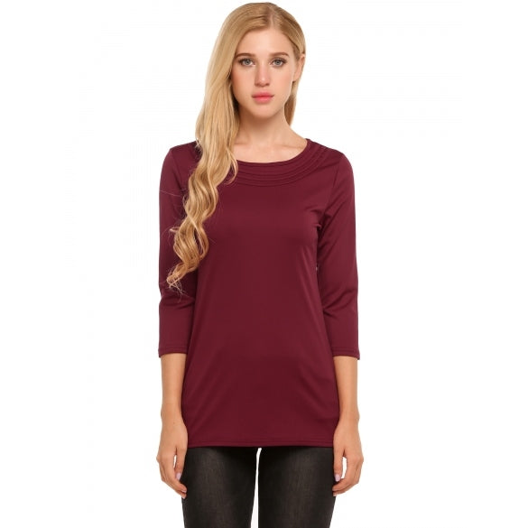 Cheap O Neck 3/4 Sleeve Solid Loose Basic Tops Online – Sheinchic.com