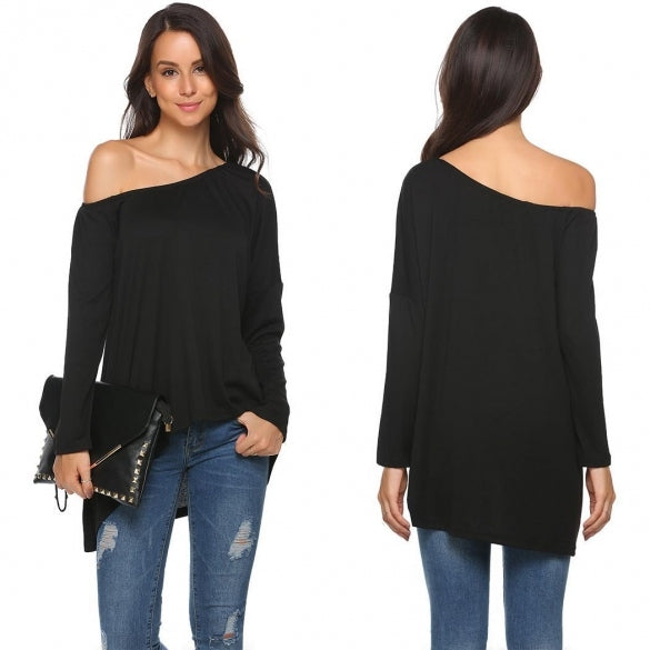 Cheap Solid One Shoulder Loose Asymmetrical Long Sleeve Tops Online ...