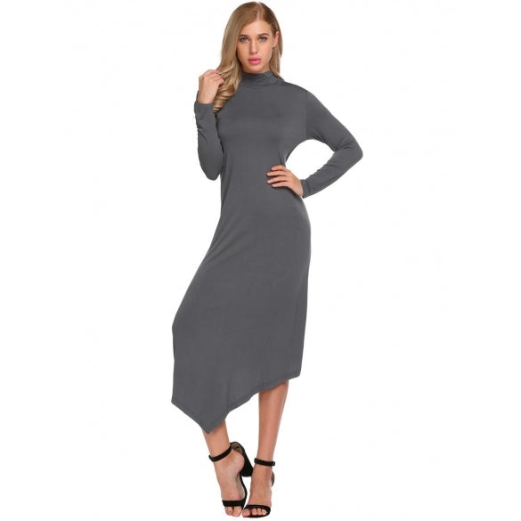 Cheap Turtleneck Long Sleeve Irregular Solid Dress Online – Sheinchic.com
