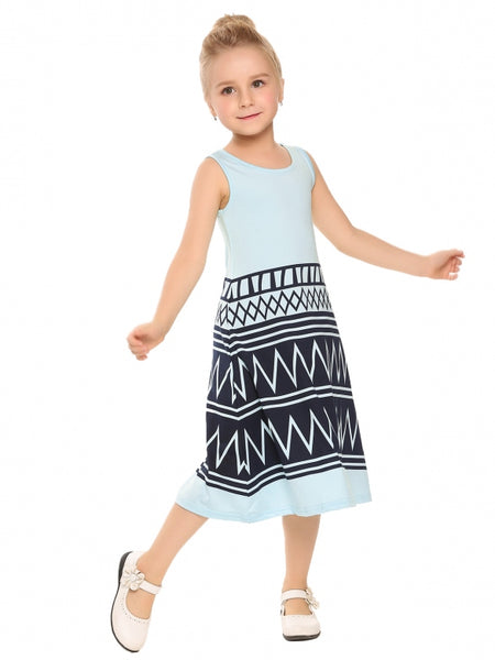 Cheap Kids Girl O-Neck Sleeveless Geometry Print Dress Online ...