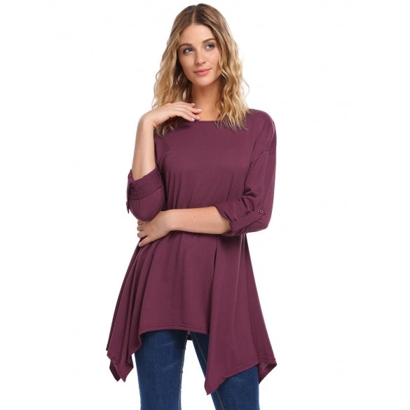 Cheap Long Sleeve Solid Asymmetric Tunic T-Shirt Online – Sheinchic.com