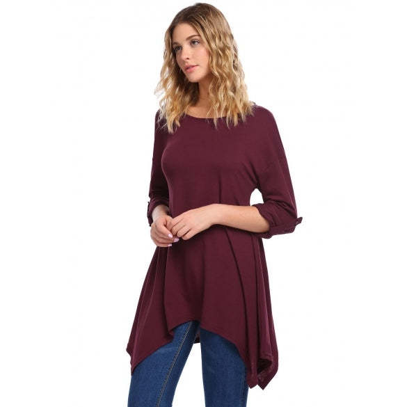 Cheap Long Sleeve Solid Asymmetric Tunic T-Shirt Online – Sheinchic.com