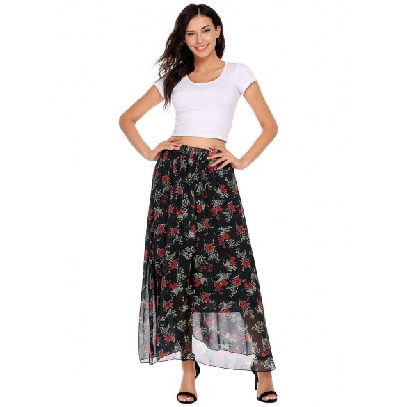 Cheap Elastic Waist Floral Print Casual Chiffon Skirts Online ...