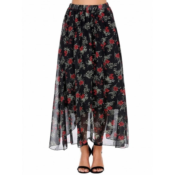 Cheap Elastic Waist Floral Print Casual Chiffon Skirts Online ...