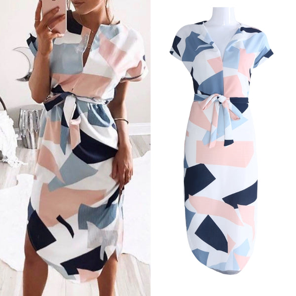 Women Casual Asymmetrical Geometric Printing Blocking Dress – Sheinchic.com