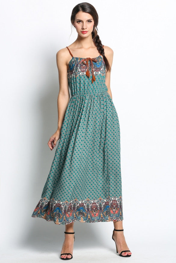 Summer Women Bohemian Style Strap Sleeveless Print Maxi Long Beach ...