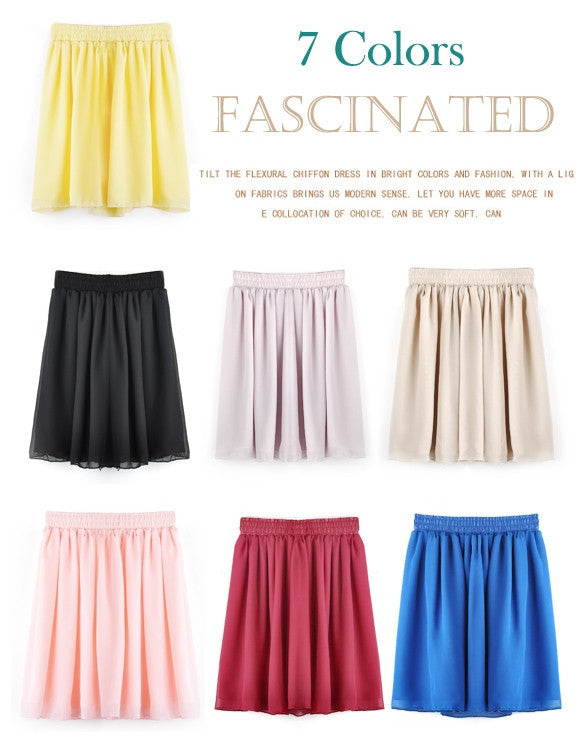 Hot Selling Fashion New Women Candy Color Elastic Waist Pleated Chiffon ...
