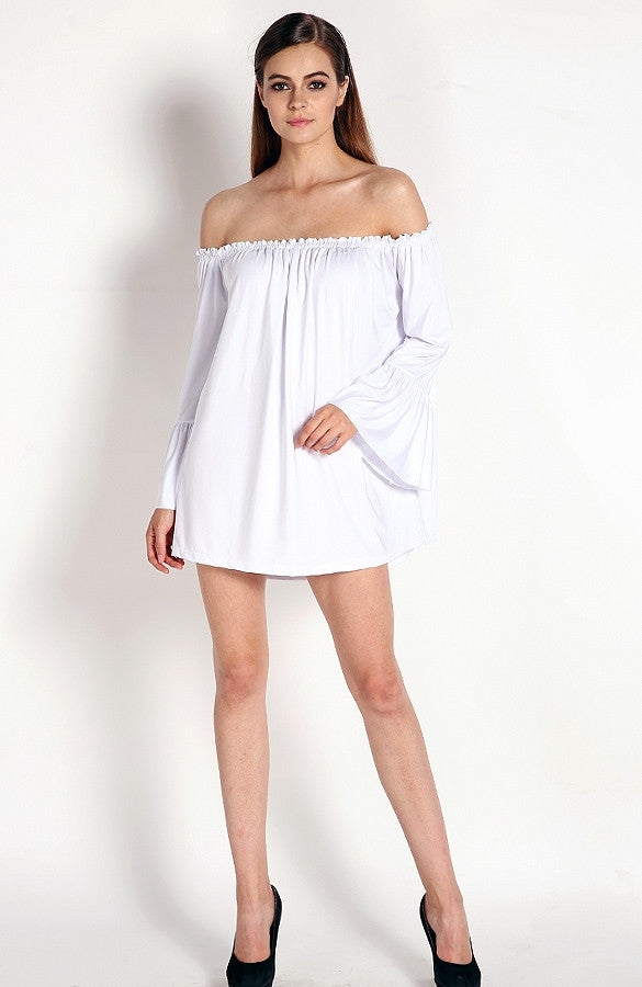 New Fashion Resort Solid Ruffle Sleeve Off Shoulder Mini Dress Blouse ...
