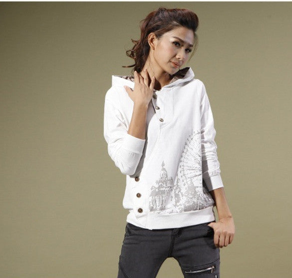 Women's Korean Style Fashion Long Sleeve Buttons Zipper Sweatshirt Tops ...