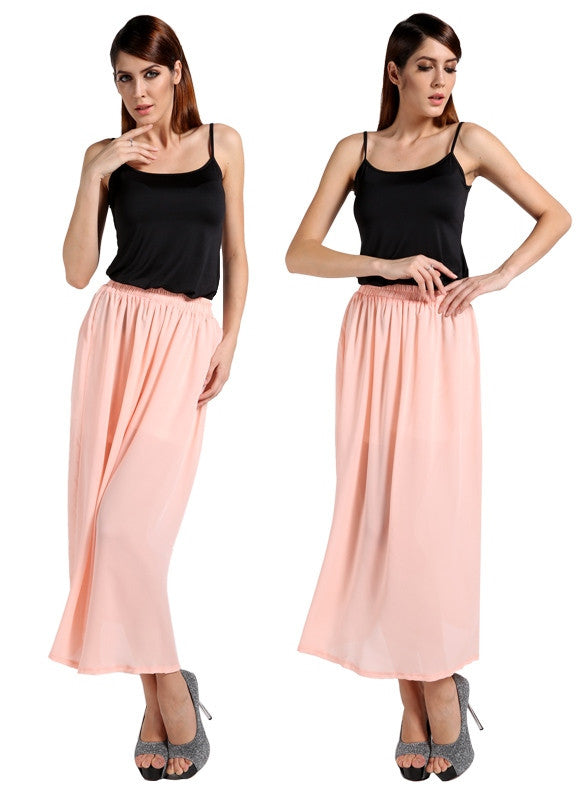 Women's Sexy Solid Color Elastic Waist Chiffon Pleated Maxi Skirt 4 ...