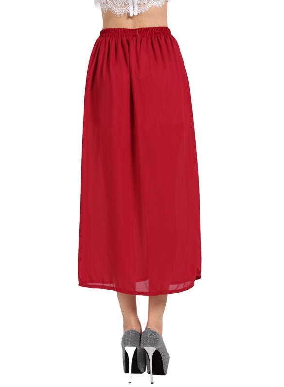 Women's Sexy Solid Color Elastic Waist Chiffon Pleated Maxi Skirt 4 ...