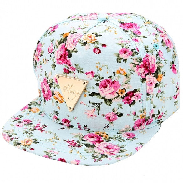 Fashion Floral Flower Snapback Hip-Hop Hat Flat Peaked Adjustable ...