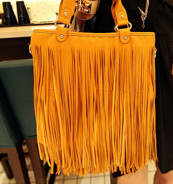 European Style New Lady Girl Women Synthetic Leather Tassel Bag ...