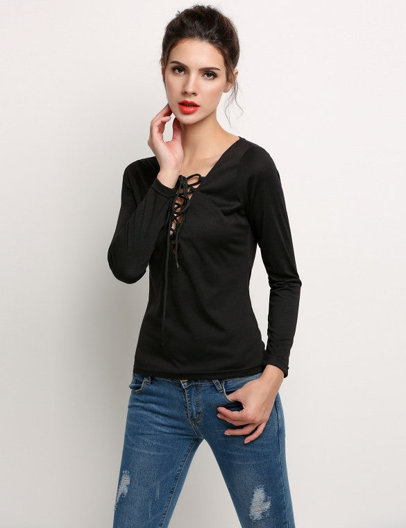 Stylish Ladies Women Casual Evening Party Long Sleeve V-neck Bandage ...