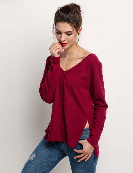 Stylish Women Long Sleeve V Neck Loose Outwear Top – Sheinchic.com
