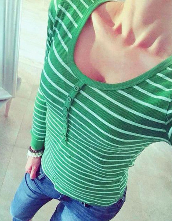 Stylish Women Girls O Neck Long Sleeve Striped T-Shirt Blouse Top ...