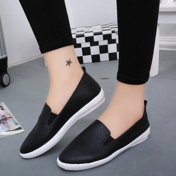 Korean Fashion Women Casual Flat Shoes Solid Loafers Slip On Flats ...