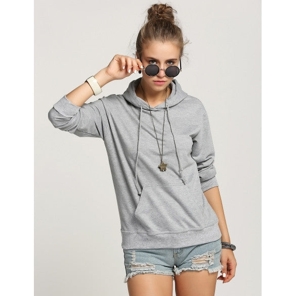 Women Fashion Casual Hooded Long Sleeve Solid Pullover Hoodie ...