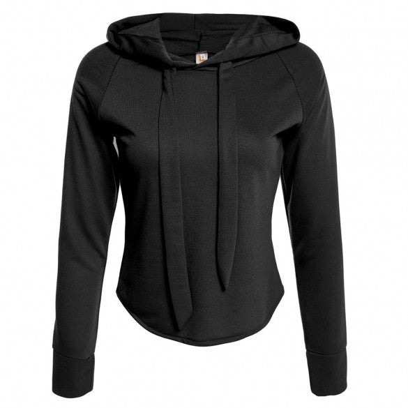 Women Fashion Casual Hooded Long Sleeve Cropped Solid Pullover Hoodie ...