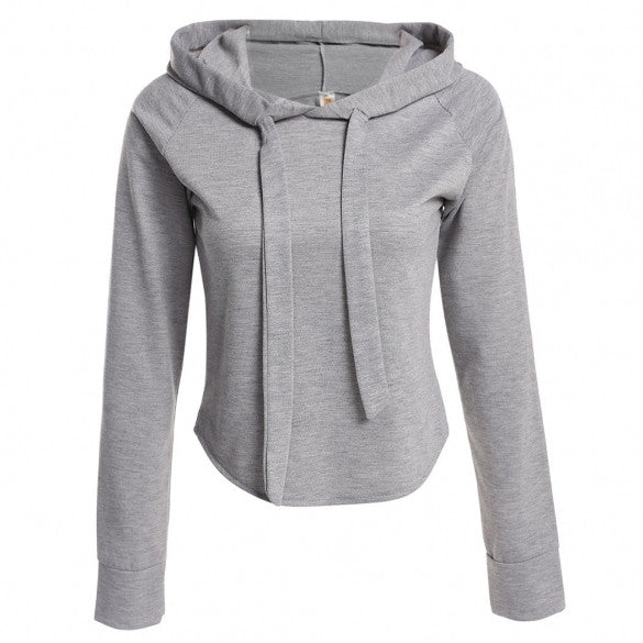 Women Fashion Casual Hooded Long Sleeve Cropped Solid Pullover Hoodie ...