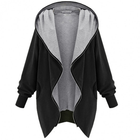 Long Batwing Sleeve Solid Plus Size Hooded Jacket – Sheinchic.com