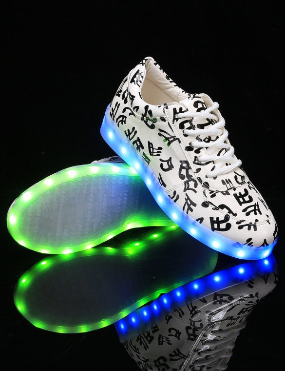 Casual LED Light Up Prints Round Toe Synthetic Leather Sneakers ...
