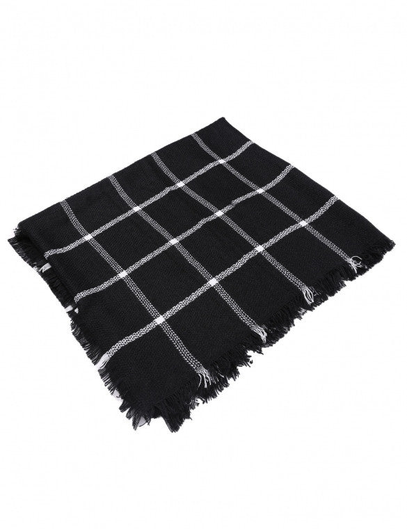 Fashion Women Winter Warm Plaid Tassel Shawl Wrap Stole Neck Long Scarf ...