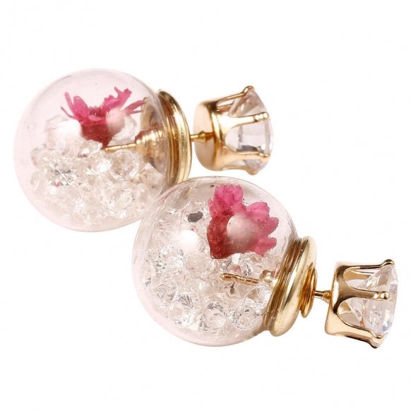 Cheap Dry Flower Crystal Filled Double Sided Ball Glass Gold Stud ...