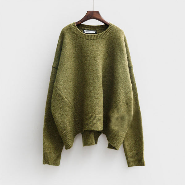 Fashion Plain Split Round Neck Pullover Knit Sweater – Sheinchic.com