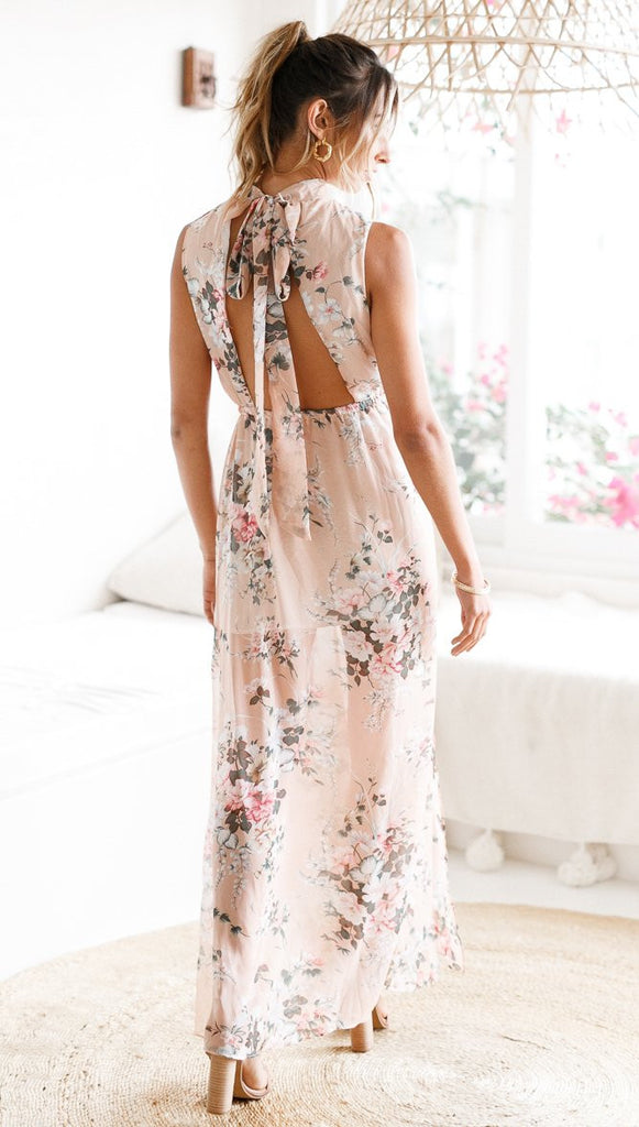 Floral Sleeveless Slit Maxi Chiffon Dress – Sheinchic.com