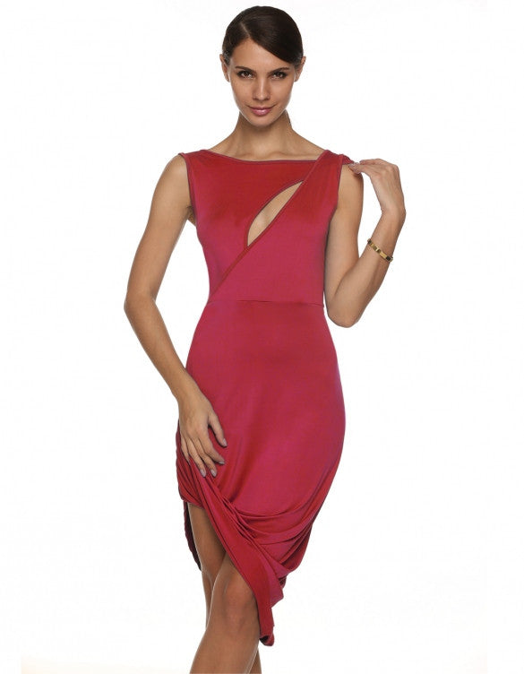 Sexy O Neck Sleeveless Hollow Out Chest Cocktail Party Dress ...