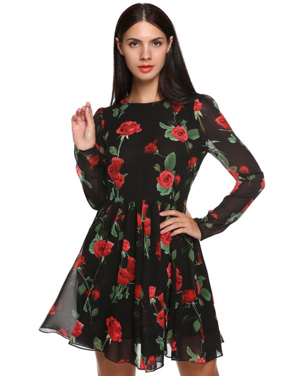 Sweet Fashion Floral Long Sleeve Chiffon Dress – Sheinchic.com