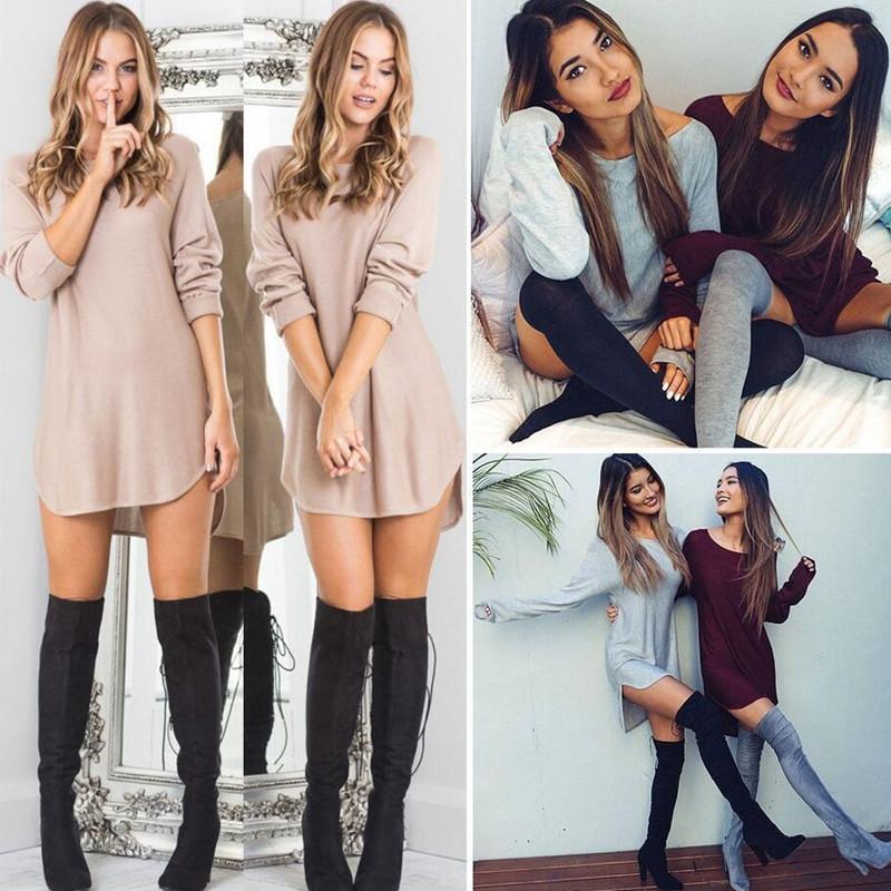 Trendy Long Sleeve Solid Loose Mini Dresses – Sheinchic.com