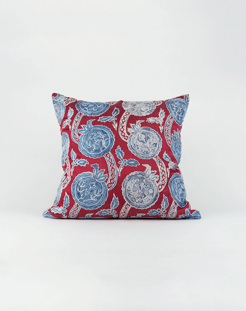 red and blue throw pillows