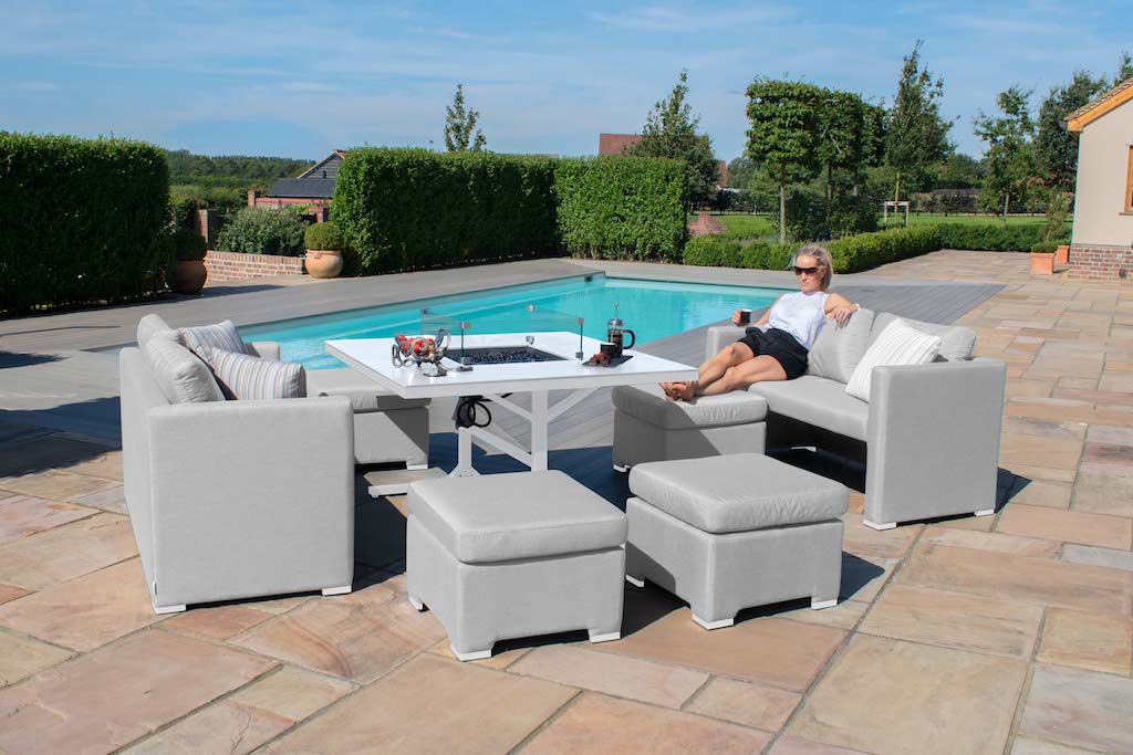 Fuzion Sofa Cube Set With Fire Pit Taupe Garden Furniture Uk