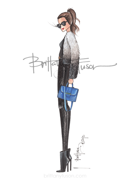 Brittany Fuson, fashion illustration, furry coat, Christmas