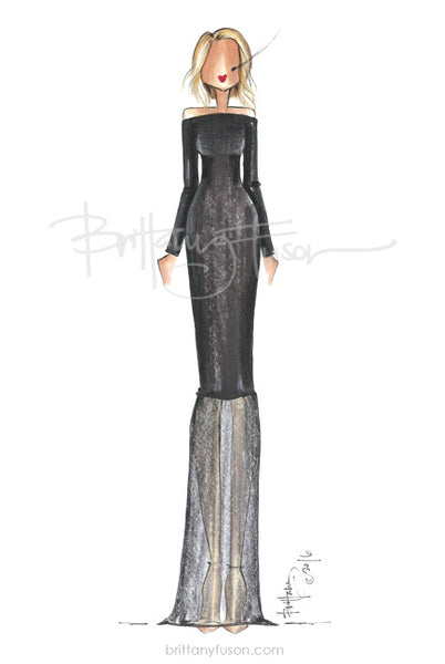 black tie, long black dress, little black dress, formal event, Brittany Fuson, fashion illustration
