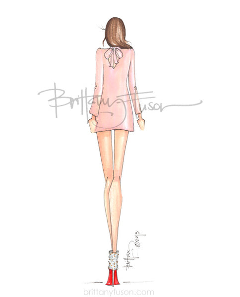 Brittany Fuson, fashion illustration, bow back dress, what to wear to a holiday party, cocktail dress, cocktail party