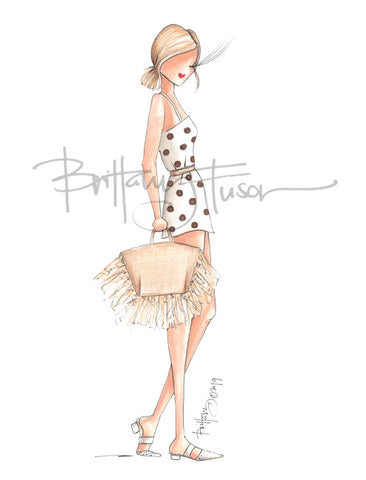 Brittany Fuson, spring trends, raffia, wood, acrylic, rattan, fashion illustration