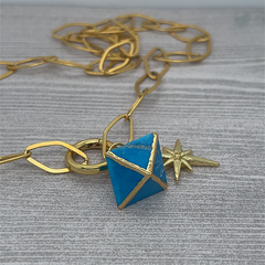 LINK Necklaces | Turquoise pendant with diamond shaped link chain necklace and gold north star charm on charm holder