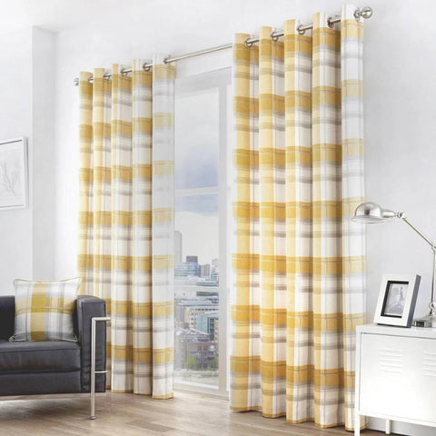 Balmoral Check Lined Eyelet Curtains Ochre