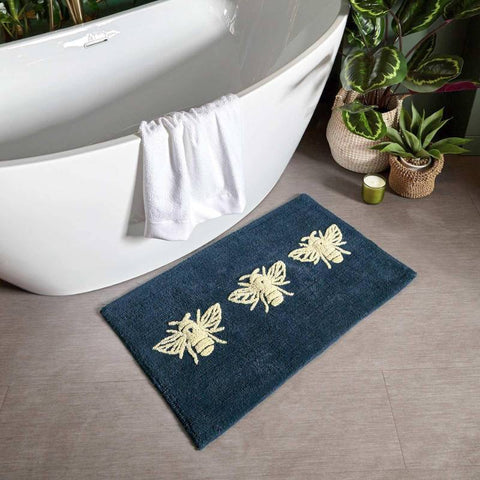 Bee Deco Tufted Cotton Bath Mat Navy 